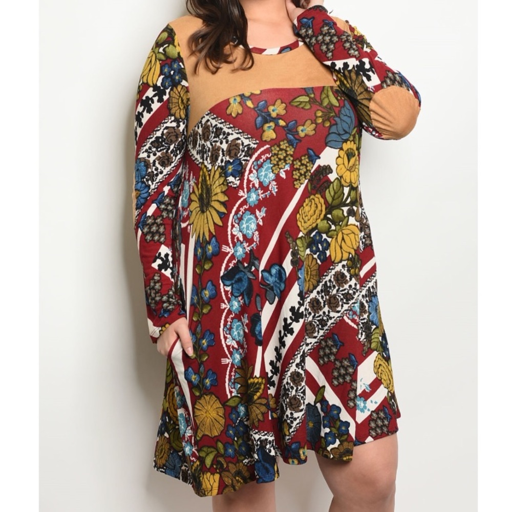 ➕Trendy Elbow Patch Tunic Dress - Picture 1 of 2
